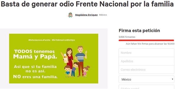 Solicitan en Change.org que Conapred sancione al Frente Nacional por la familia - Frente-Nacional-Familia