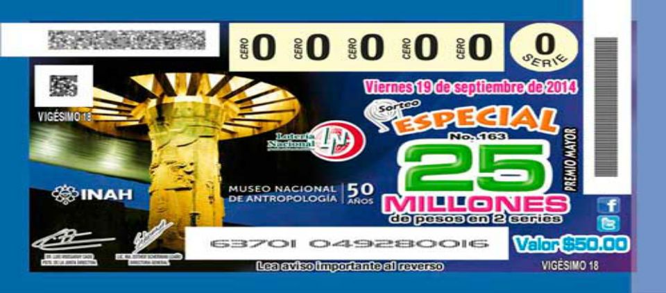 Lotería Nacional se suma a festejos del 50 aniversario del Museo de Antropología