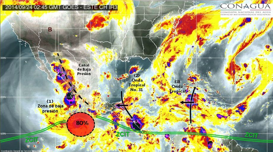 Incrementa a 80 por ciento el potencial de desarrollo ciclónico en el Pacífico