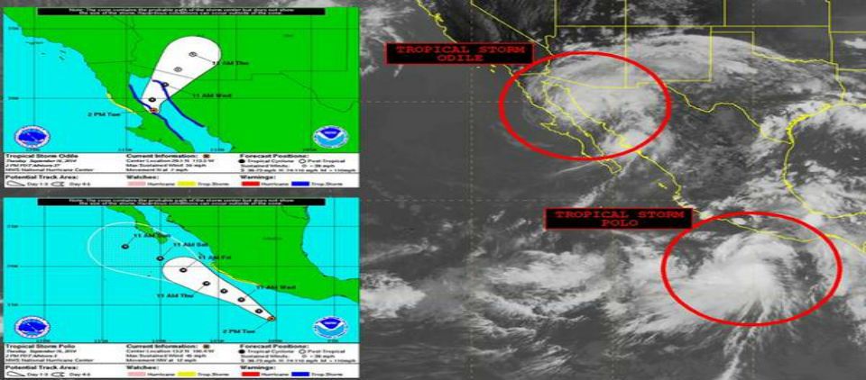 Establecen nuevas zonas de alerta por Odile y Polo Establecen nuevas zonas de alerta por Odile y Polo