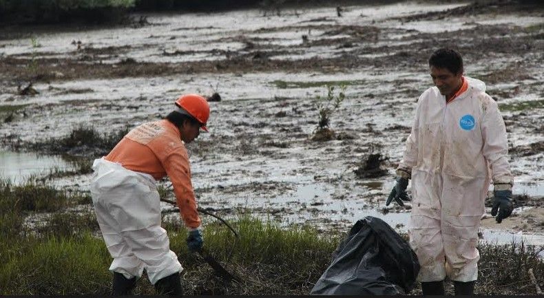 Derrame de hidrocarburos en laguna de Oaxaca