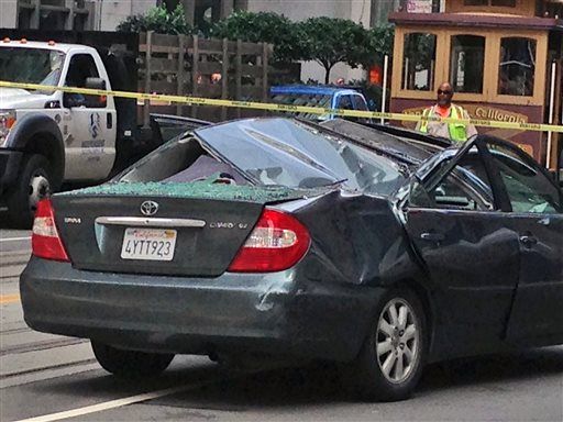 Limpiador de ventanas cae 11 pisos y aplasta un auto Limpiador de ventanas cae 11 pisos y aplasta un auto