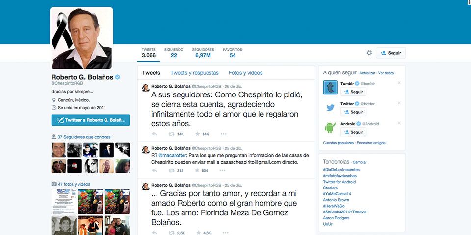 Cerrarán cuenta de Twitter de Chespirito Cerrarán cuenta de Twitter de Chespirito