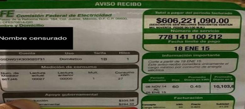 Llega recibo de luz millonario a mujer en Yucatán