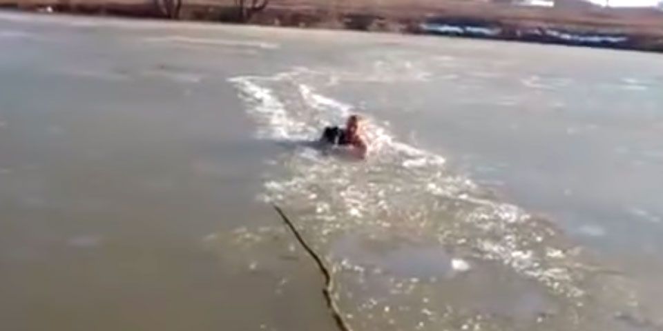 Joven rescata a perro en lago congelado