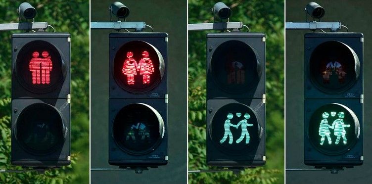 Semáforos de Viena muestran parejas homo y héterosexuales