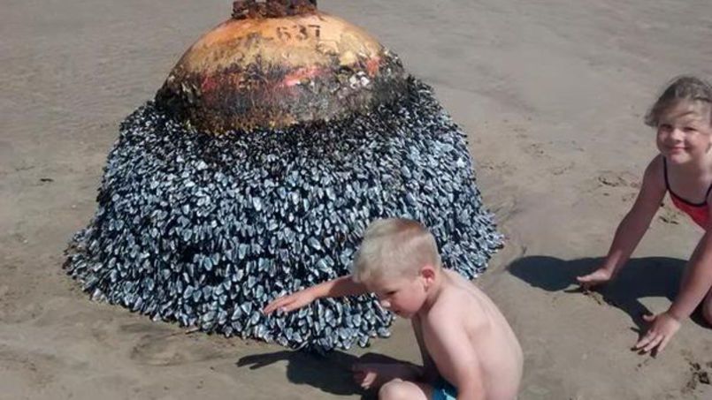 Niños juegan con bomba de la II GM