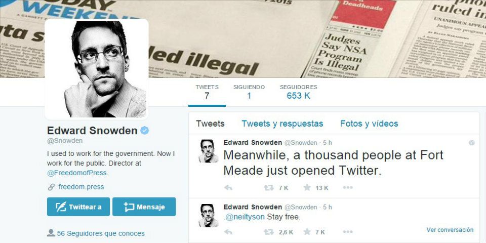 Snowden crea cuenta en Twitter