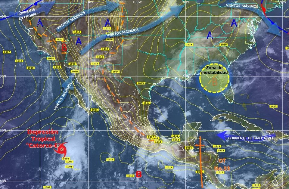 Depresión tropical Catorce-E se ubica al sur de BCS