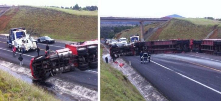 Volcadura en autopista Tulancingo-Tihuatlán causa cierre de la vialidad