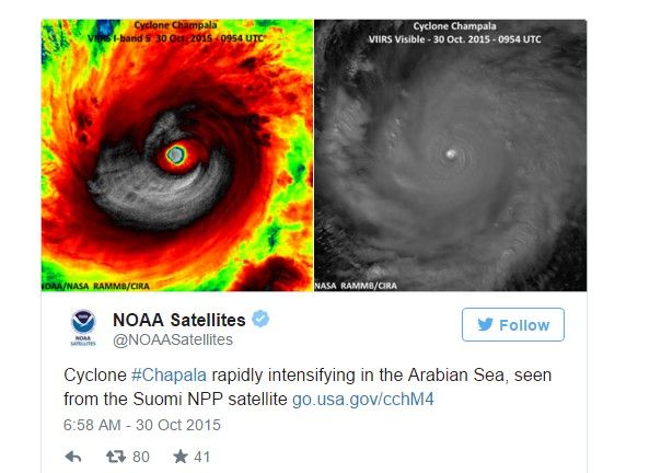 Huracán Chapala podría ser el más fuerte registrado en el Mar Arábigo - tuit6