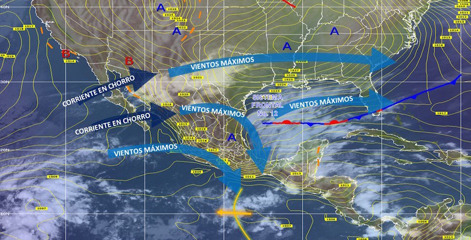 Frente frío 12 y onda tropical provocarán lluvias al sureste del país