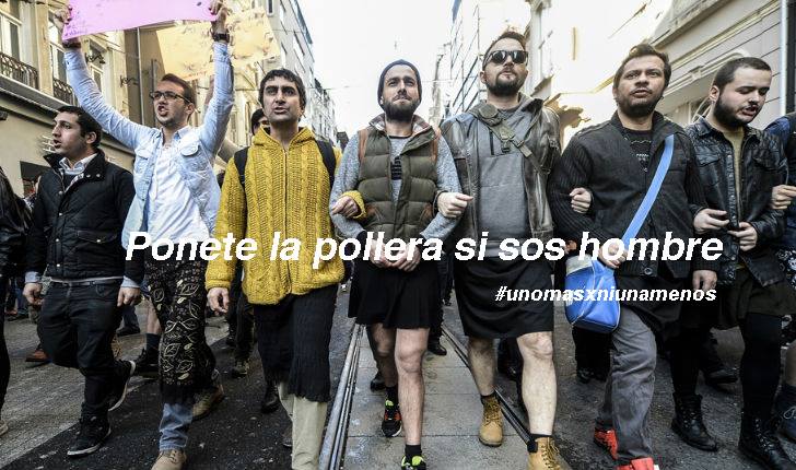 Protestan hombres en faldas contra la violencia de género Protestan hombres en faldas contra la violencia de género