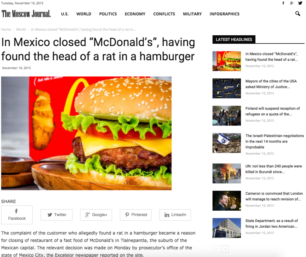 Escándalo por rata en McDonald's da la vuelta al mundo - moscow-journal-mcdonalds-rata-1024x860