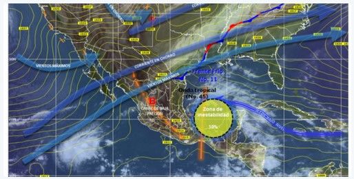 Frente frío 11 causará lluvias en gran parte del país