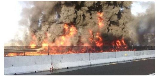 Volcadura e incendio de pipa en Autopista Cuautla-Amecameca