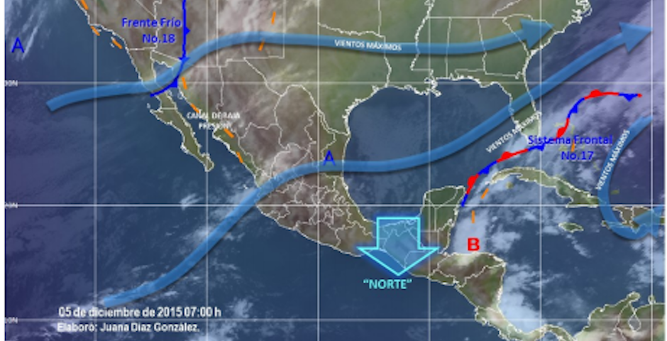 Frente frío 17 provocará lluvias en sureste del país