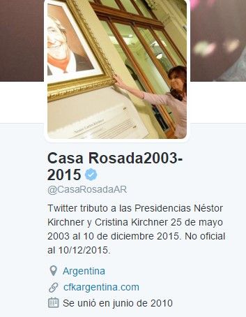 Cristina Fernández “secuestra” el twitter oficial de la Casa Rosada - bio