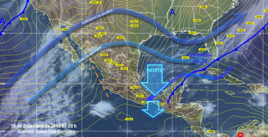Frente frío número 21 provocará lluvias al sureste del país