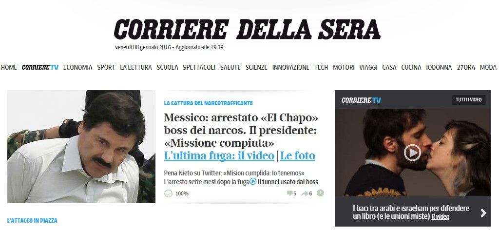 La prensa internacional anuncia la recaptura de "El Chapo" - Chapo-Correre-della-sera