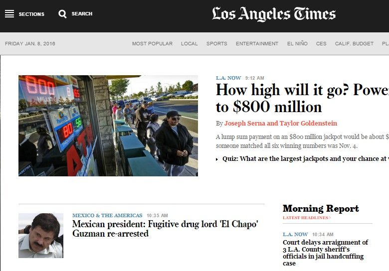 La prensa internacional anuncia la recaptura de "El Chapo" - Chapo-Los-Angeles-times