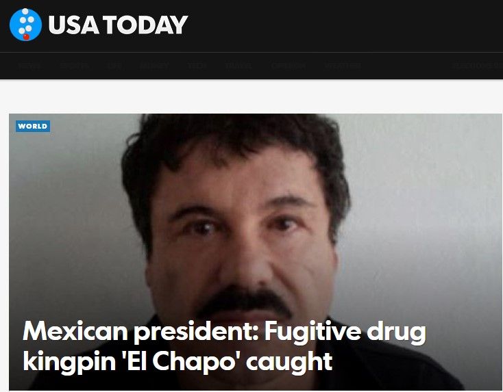 La prensa internacional anuncia la recaptura de "El Chapo" - Chapo-USA-today