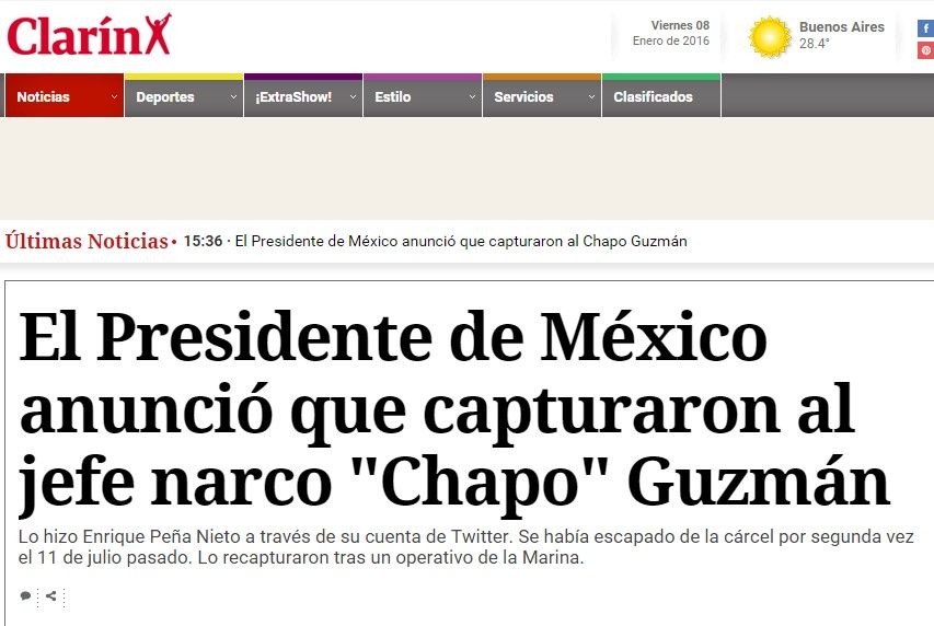 La prensa internacional anuncia la recaptura de "El Chapo" - Clarin