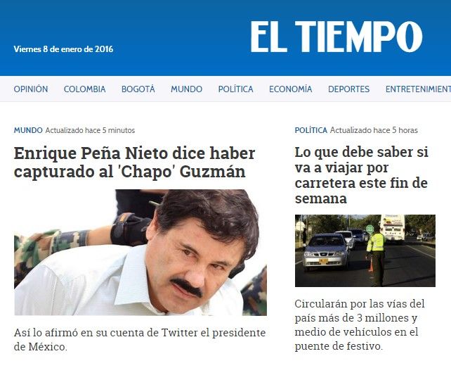 La prensa internacional anuncia la recaptura de "El Chapo" - El-Tiempo