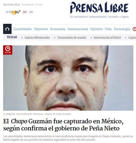 La prensa internacional anuncia la recaptura de "El Chapo" - Prensa-Libre