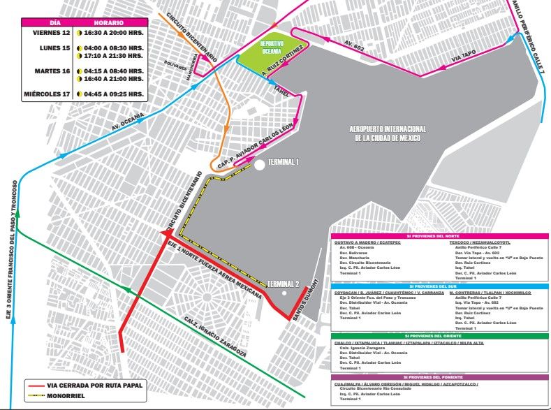 Alternativas de transporte en el AICM por visita del papa Francisco - AICM-transporte-alternativo