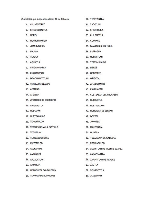 Suspenden clases en 59 municipios de Puebla - Ca1GHWXUYAAtchn
