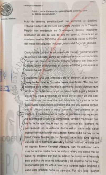 "El Chapo" Guzmán denuncia que es víctima de tortura en el penal - Screenshot_11-5