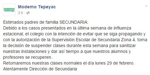 Suspenden clases en escuela de Naucalpan por influenza - colegio-moderno-tepeyac