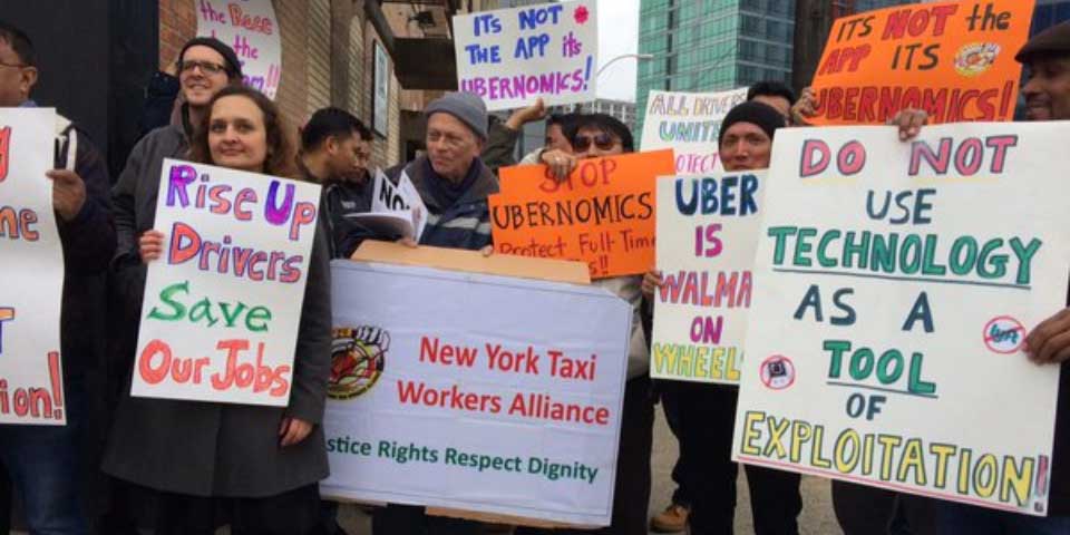 Conductores de Uber protestan en Nueva York