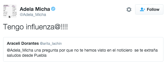 Adela Micha confirma que padece influenza - tuit-adela-micha-influenza