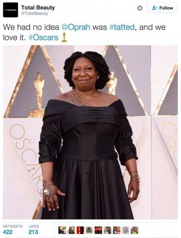 Confunden a Whoopi Goldberg en los Óscares con Oprah - tuit-total-beauty
