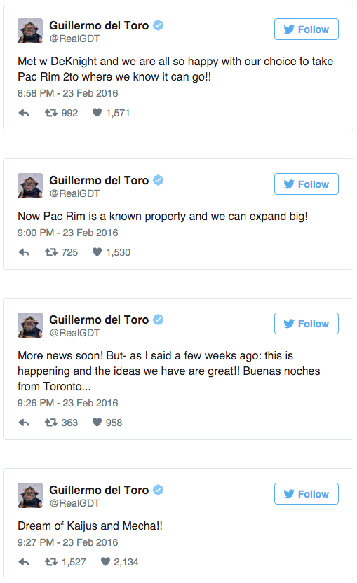 Steven S. DeKnight dirigirá secuela de Pacific Rim - tuits-guillermo-del-toro