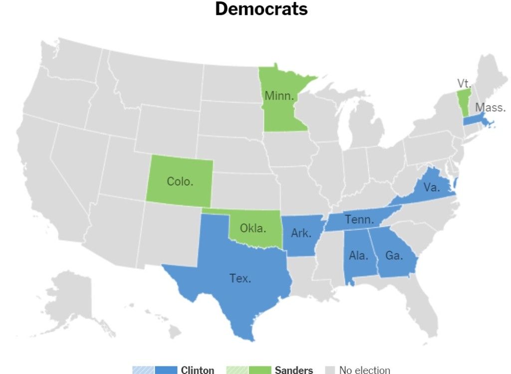 Arrasan Trump y Clinton en Super Martes - Demócratas-Resultados-Mapa-2300-1024x750