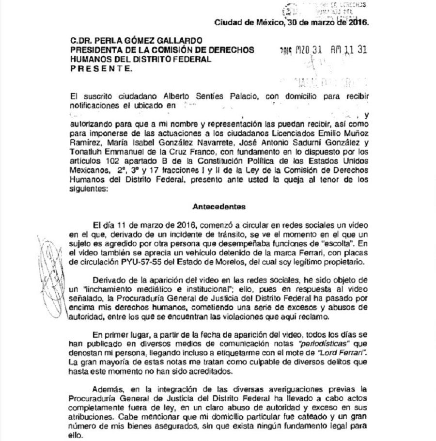 Denuncia dueño del Ferrari rojo a procurador capitalino - Denuncia-alberto-Sentíes-Ferrari-Procurador-Ríos-Garza