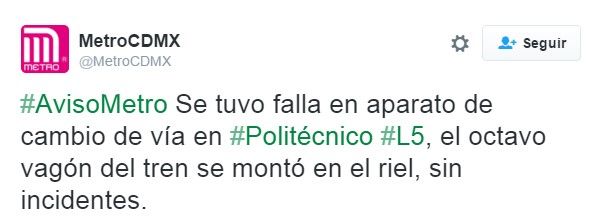 Descarrila tren de la Línea 5 del Metro - Metro-Politecnico2