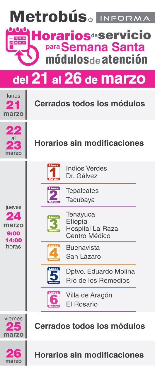 Los horarios del Metro y Metrobús el jueves y viernes Santo - Módulos-Metrobús