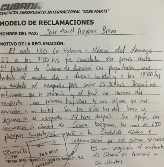 Cubana de Aviación deja a mexicanos varados en La Habana por más de un día - cubana-aviacion-queja