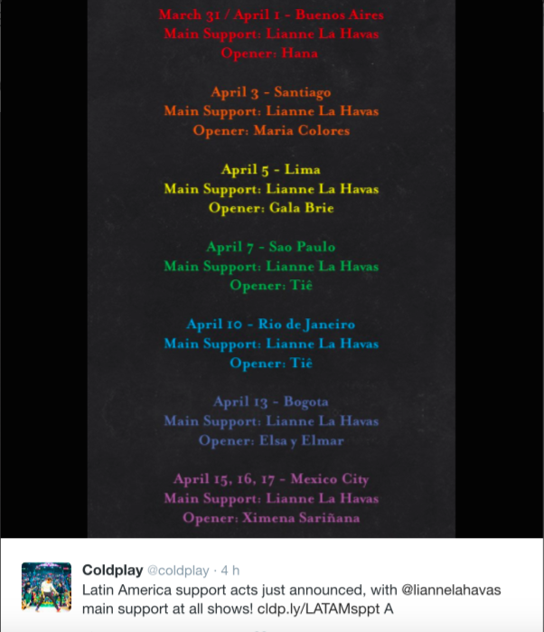 Ximena Sariñana abrirá conciertos de Coldplay en México - teloneros