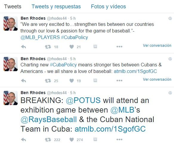 Obama asistirá a partido Tampa Bay vs Cuba - tuits-Ben-Rhodes