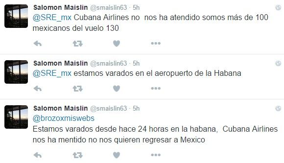 Cubana de Aviación deja a mexicanos varados en La Habana por más de un día - tuits-atrapados-La-Habana2