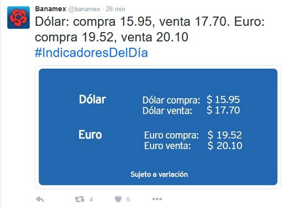 Dólar a la venta hasta en 17.70 pesos - @Banamex