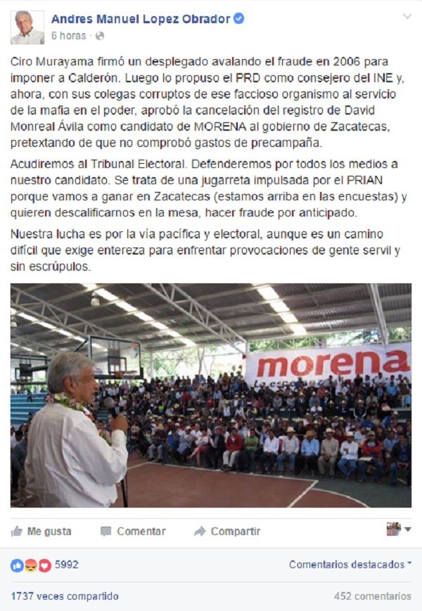 Morena defenderá ante el TEPJF el caso de Monreal en Zacatecas: AMLO - AMLO-Zacatecas