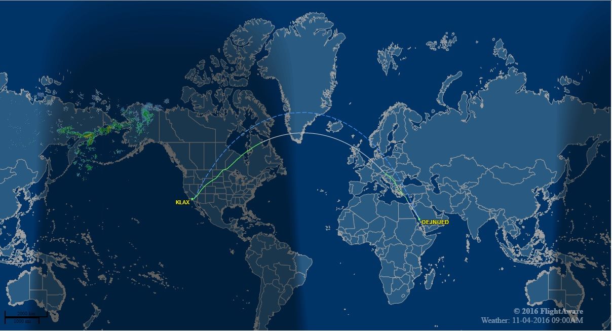 Los vuelos más largos del mundo - Arabia-Saudi-Los-Angeles