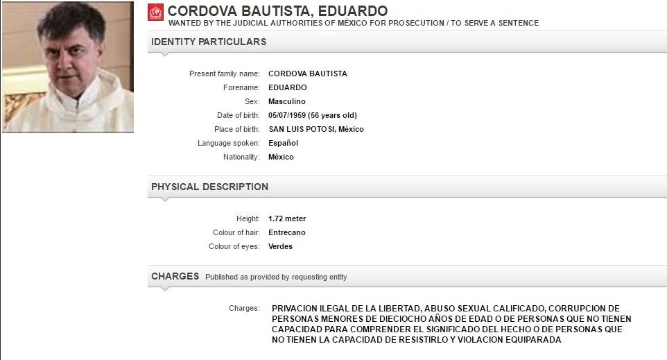 Interpol emite ficha roja contra sacerdote pederasta de SLP - Eduardo-Cordova-Bautista