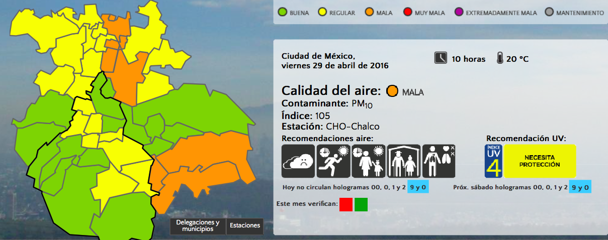 Mala calidad del aire en la Ciudad de México esta mañana - SIMAT